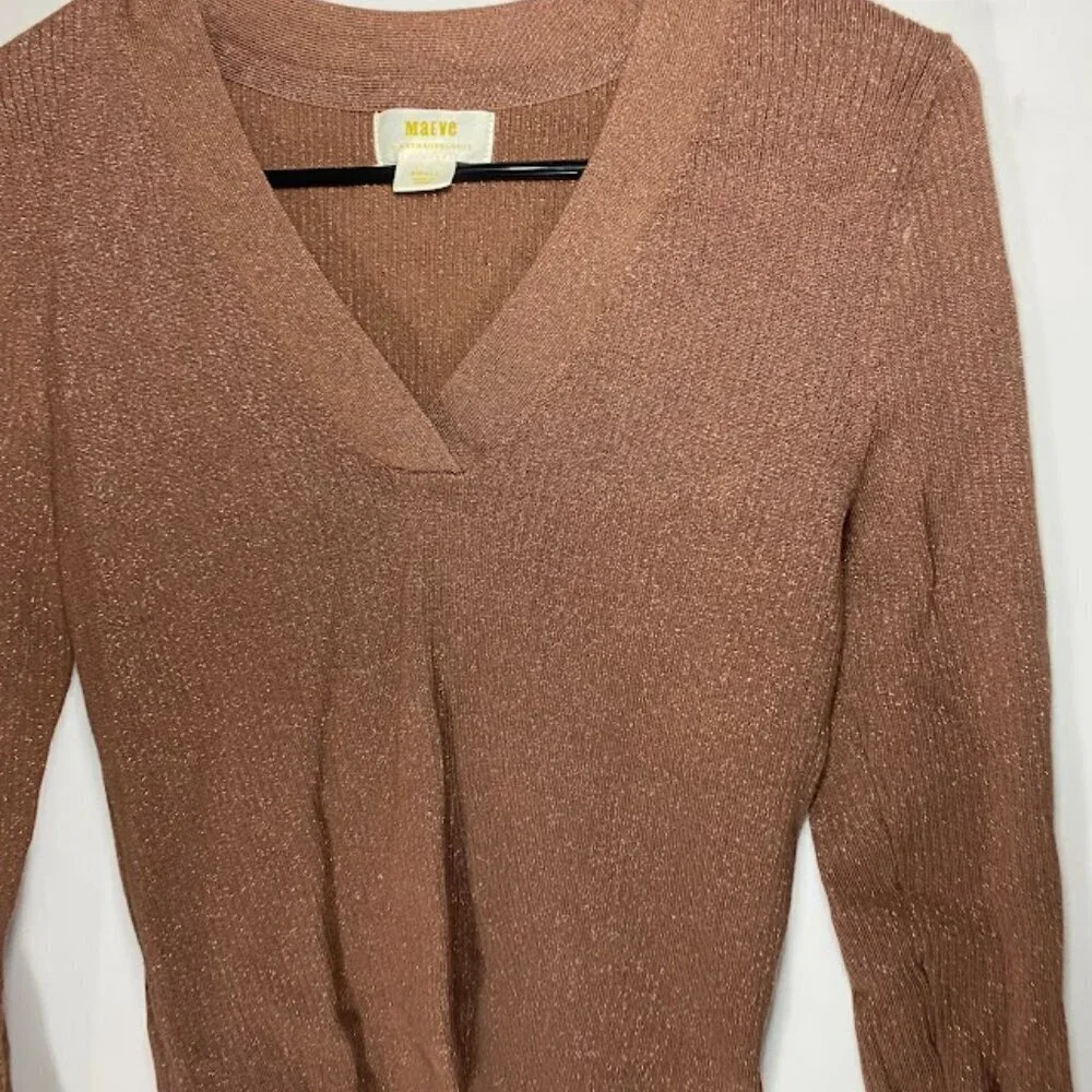 Anthropologie Maeve Fitted Brown Shimmer Sweater